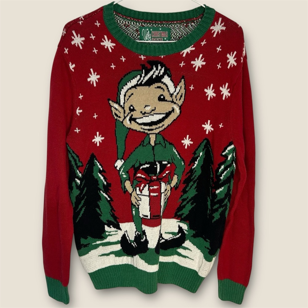 Ugly Christmas Sweater w/ Lewd Elf Joke - S/P